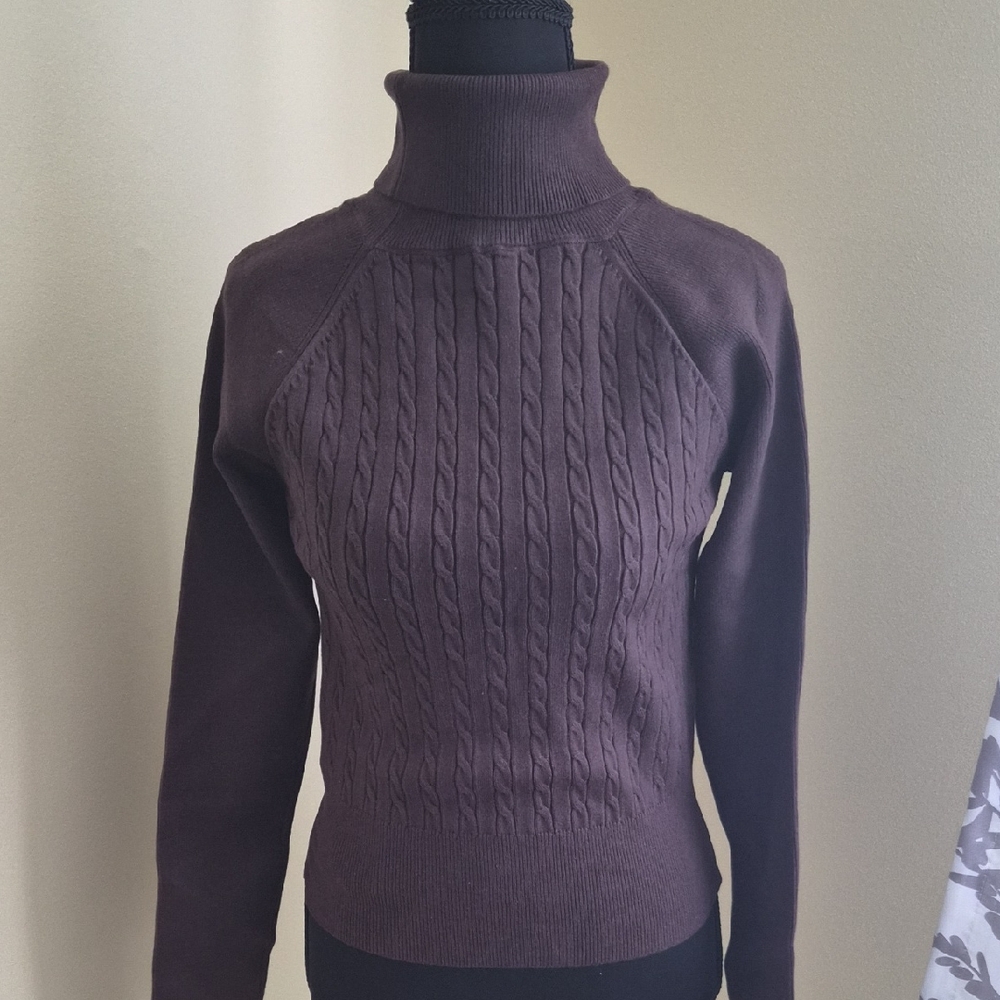 Cider Chocolate Cable Knit Turtleneck Sweater